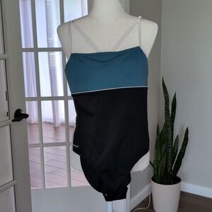 Speedo Colorblock One-Piece Swimsuit in Teal and Black Size Large